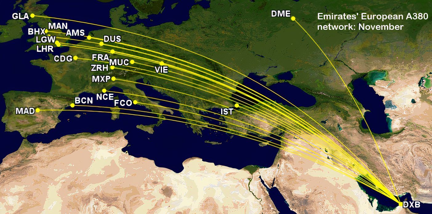 EK A380s Europe