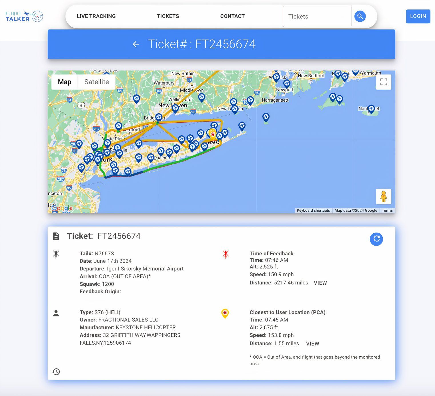 An example of a ticket from FlightTalker