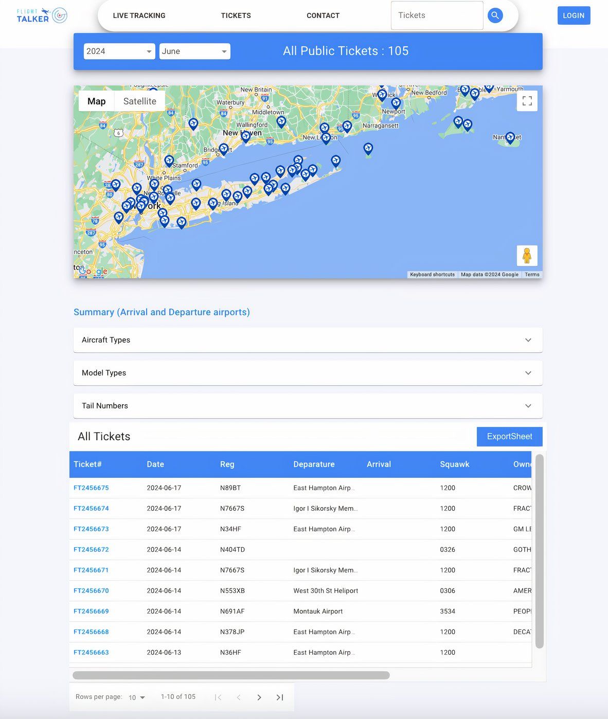 A fraction of the ticket list from June, 2024 on FlightTalker