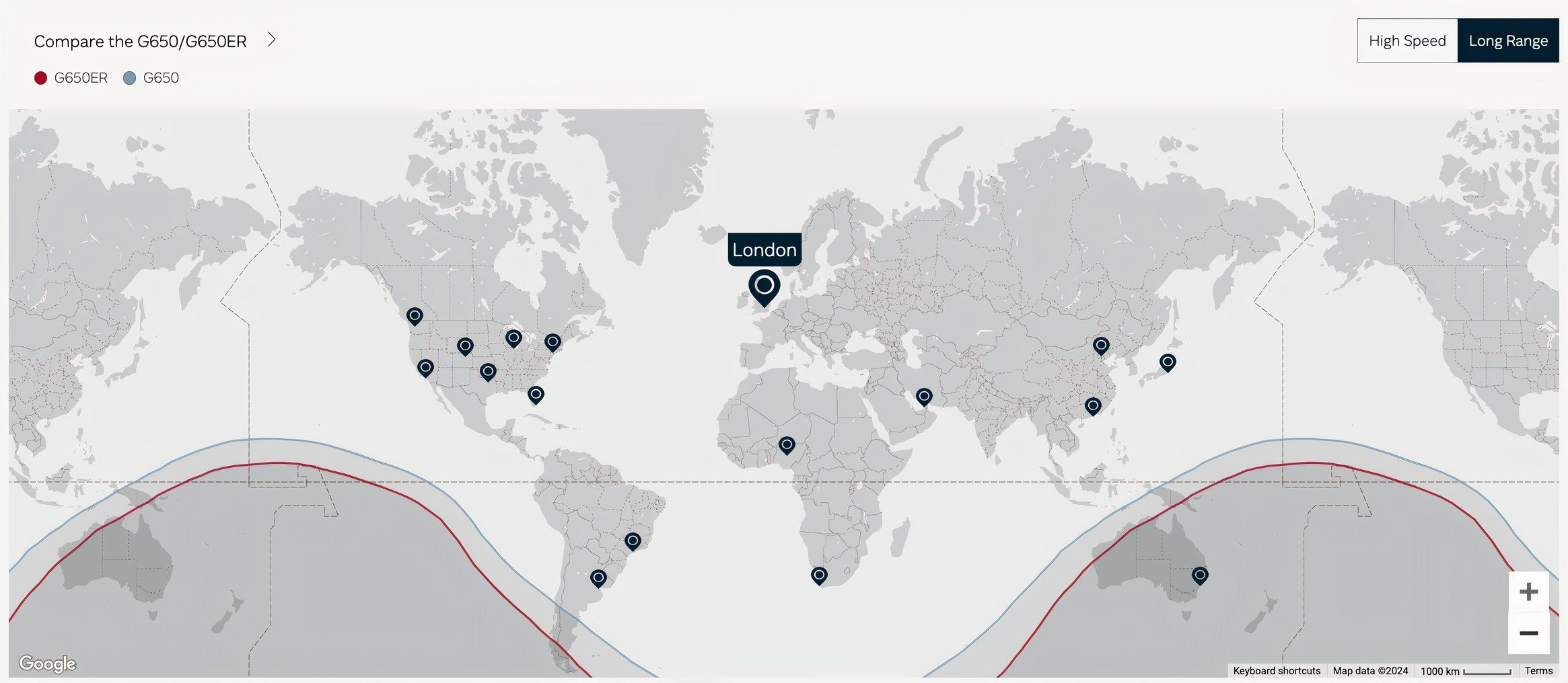 G650ER Range Map