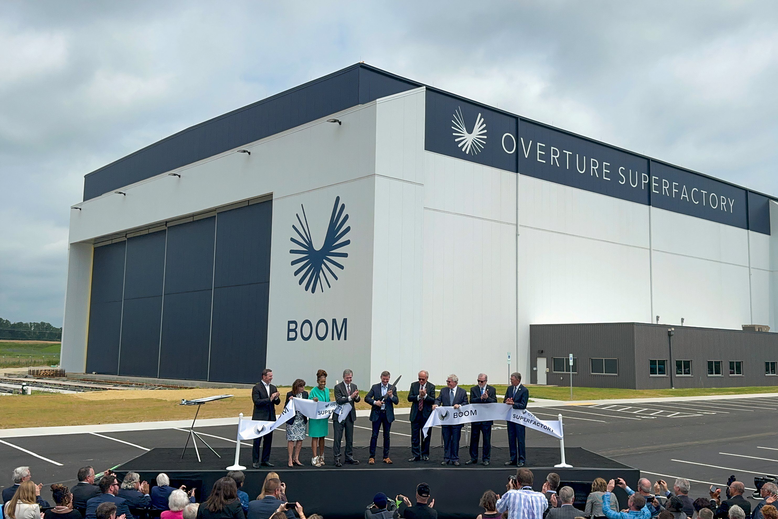 The Boom Supersonic Overture factory ribbon cutting