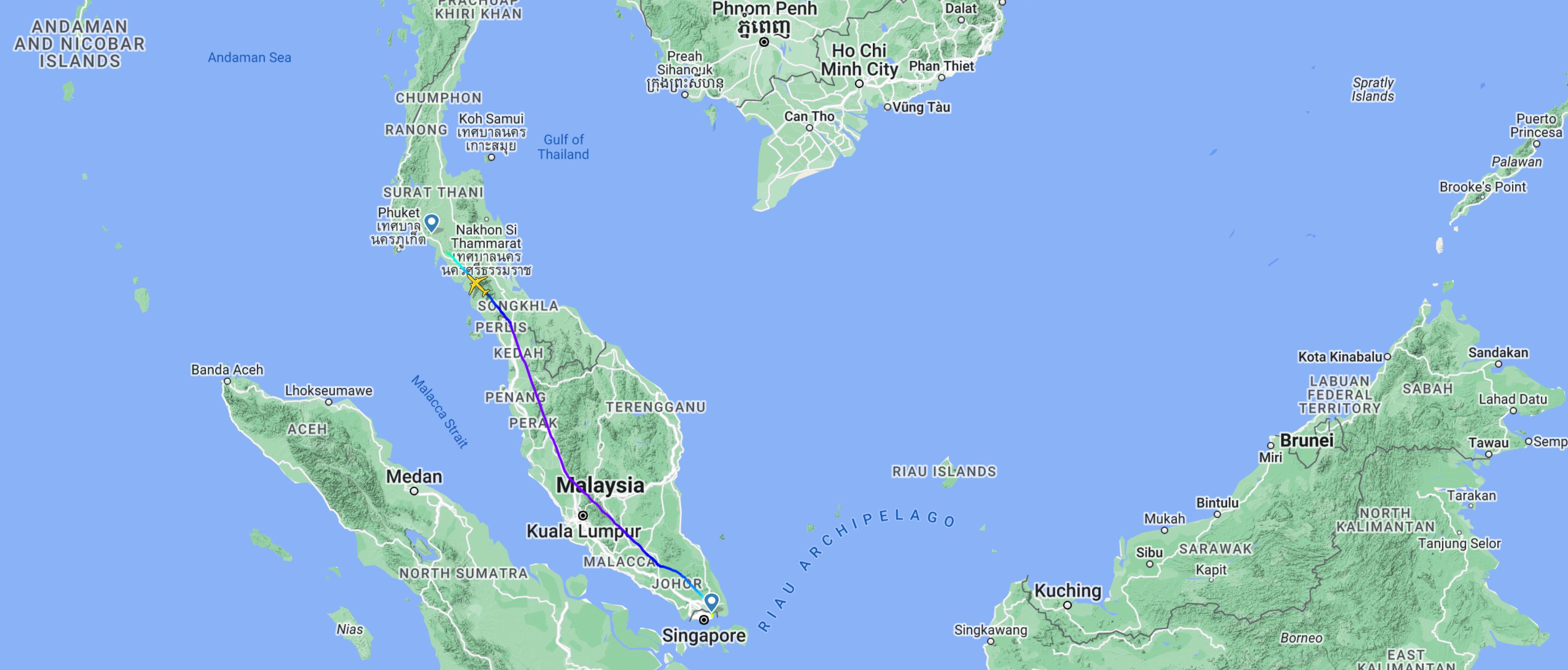 Jetstar Asia Singapore Changi to Thailand Krabi Airport Map