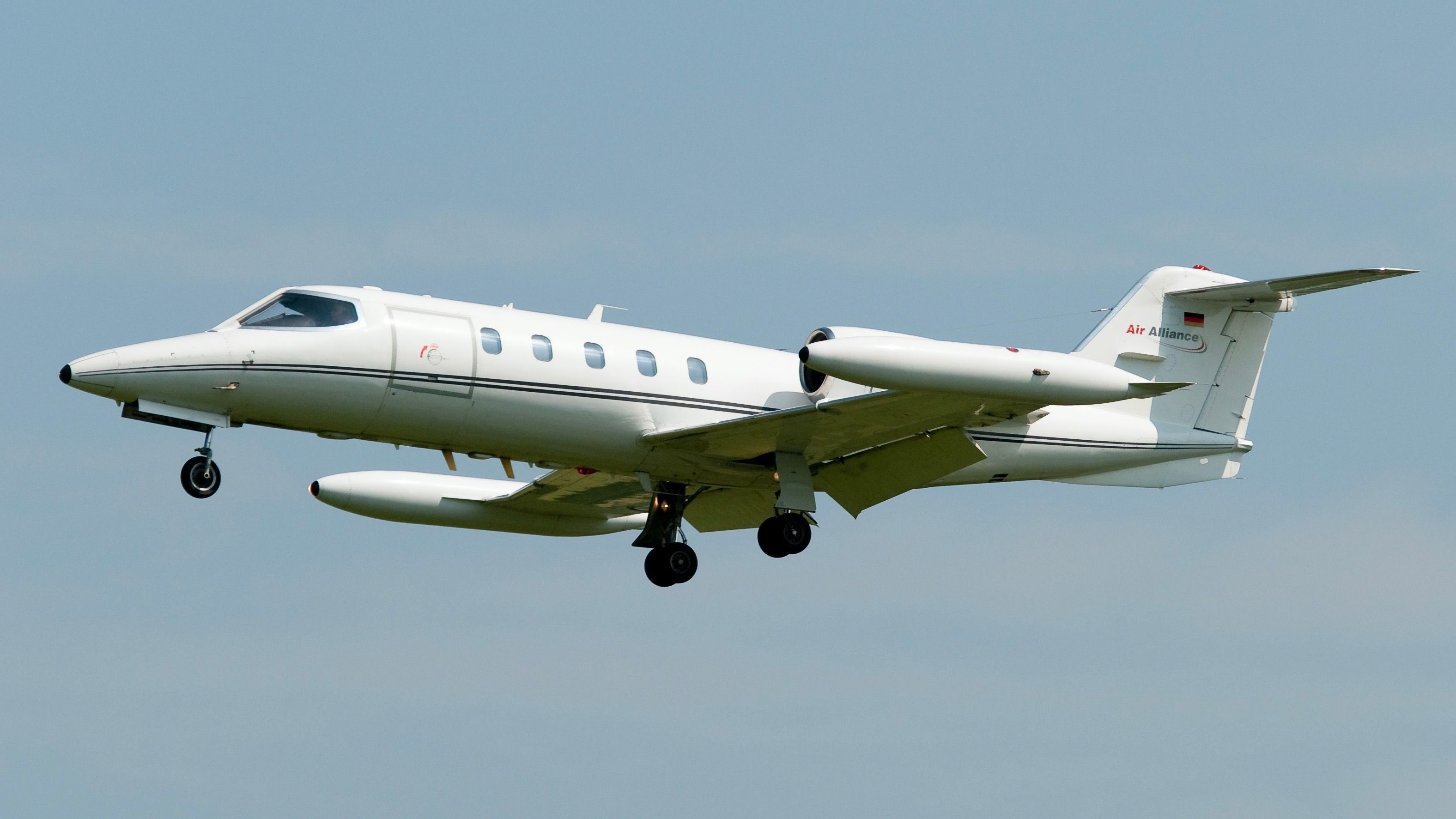 Learjet 35 flying in the sky