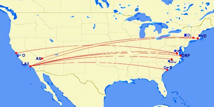 Breeze Airways longest routes July 2024