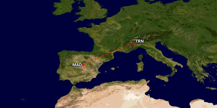 Map Madrid to Turin route