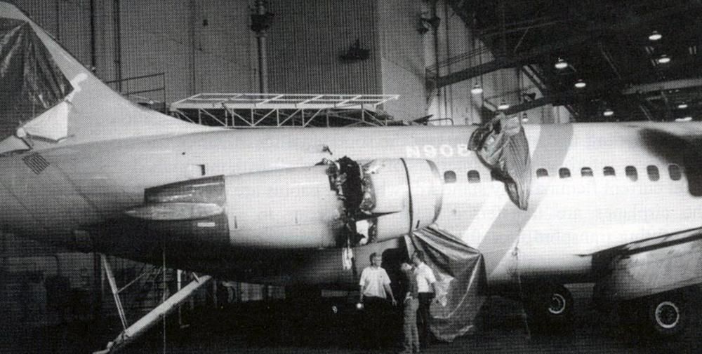 Wreckage afterwards being inspected