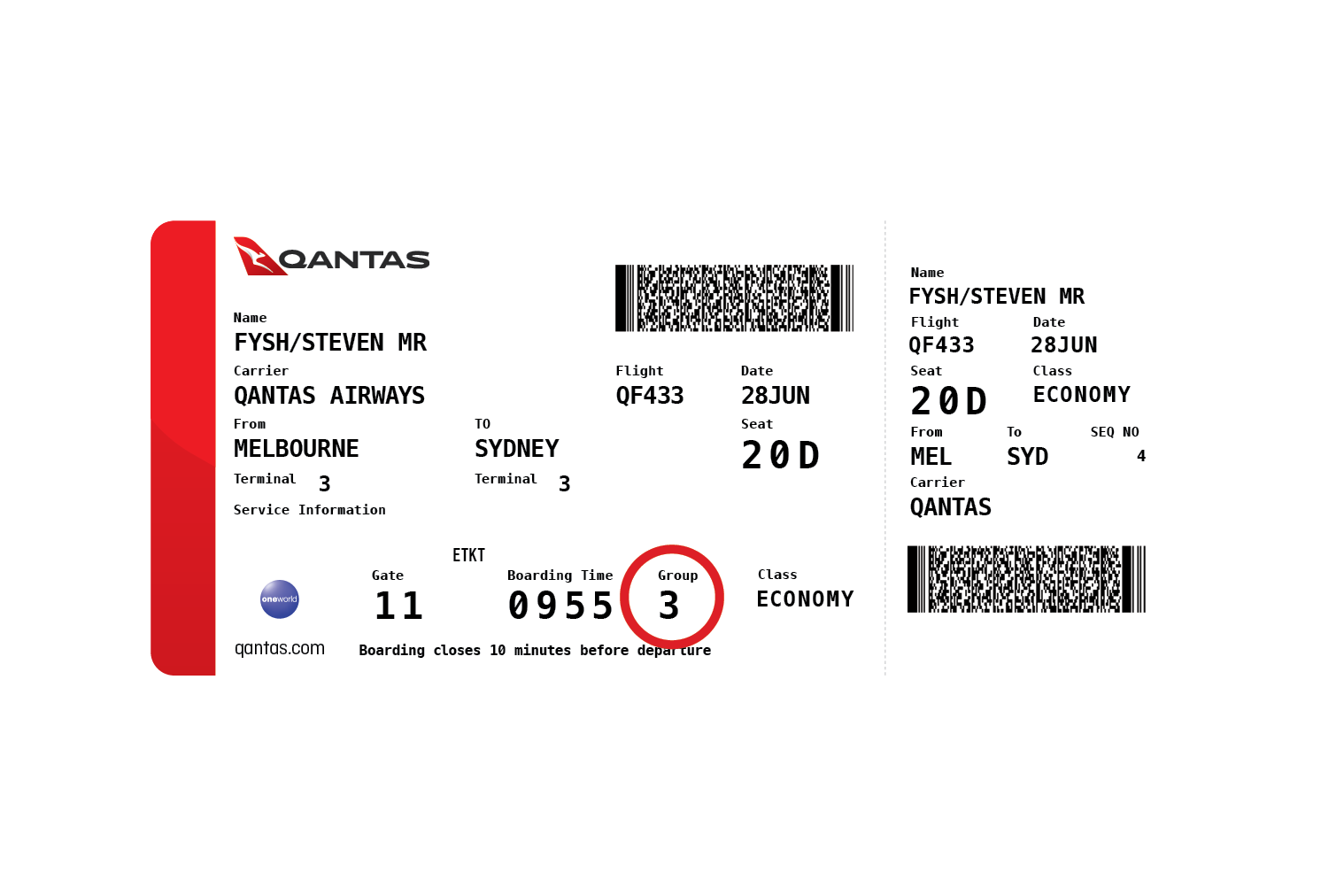 Qantas Group Boarding pass