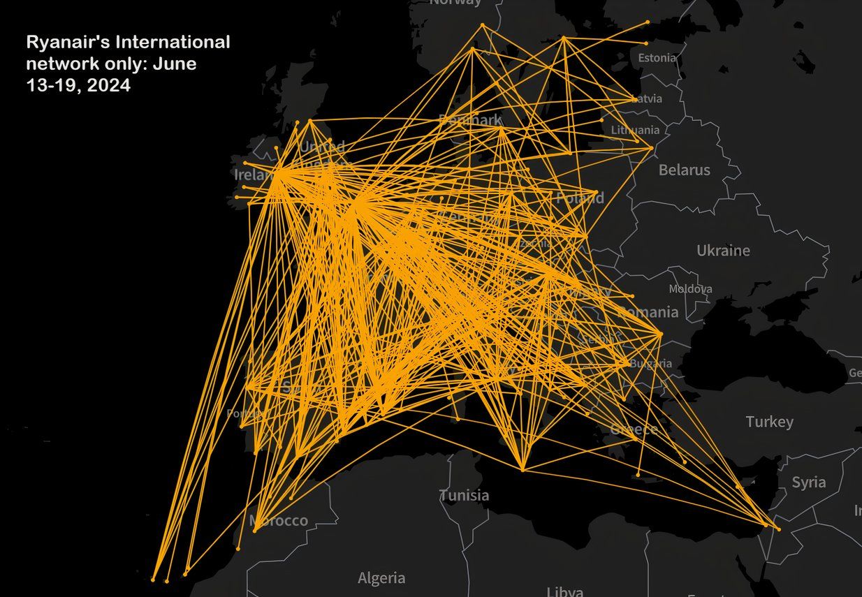 Ryanair's international network June 2024