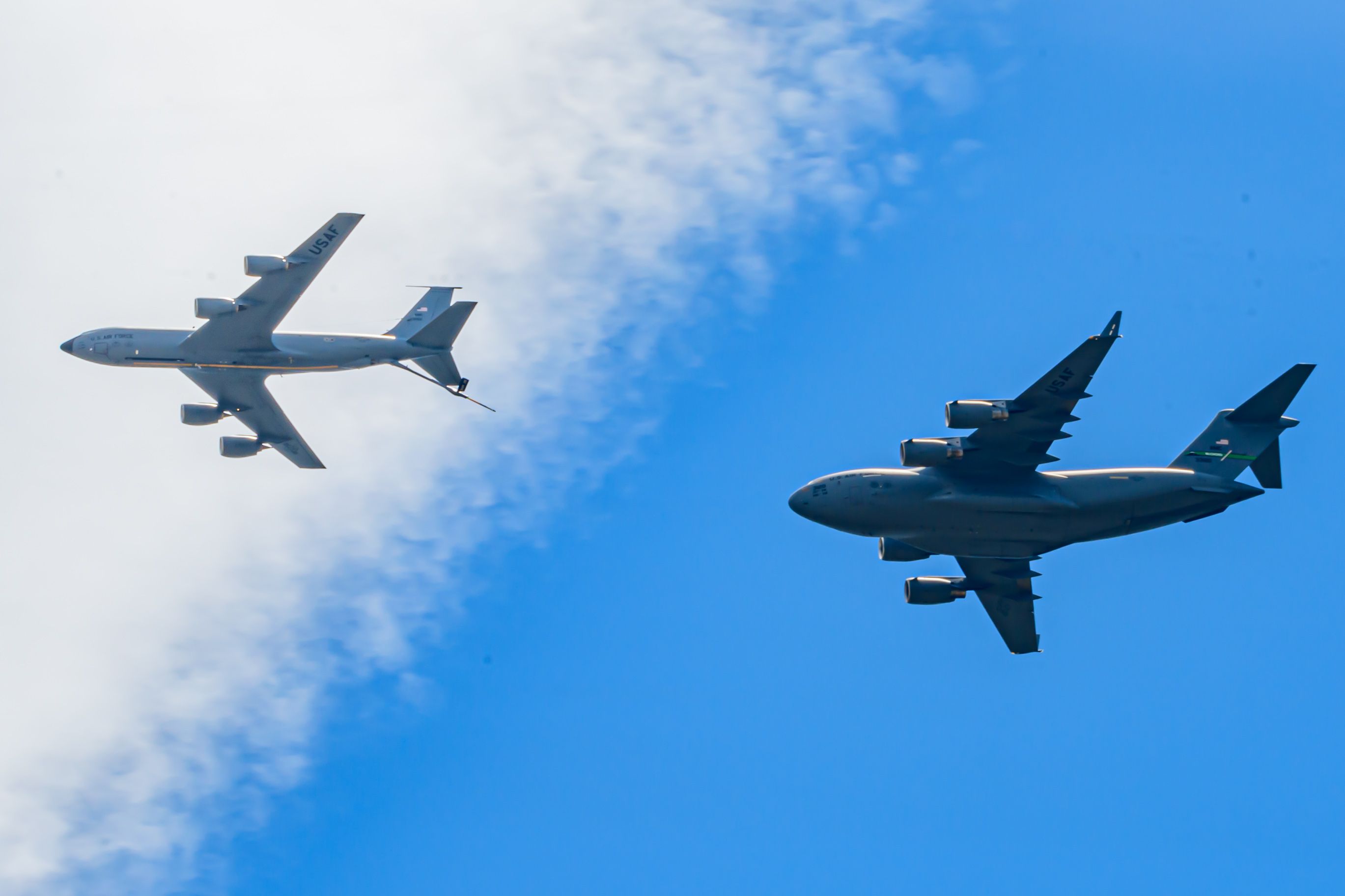 SF_Looking Up at C-17 in Pre-Contact With KC-135 Under Cirrus Cloud - 4x6_JAK-1