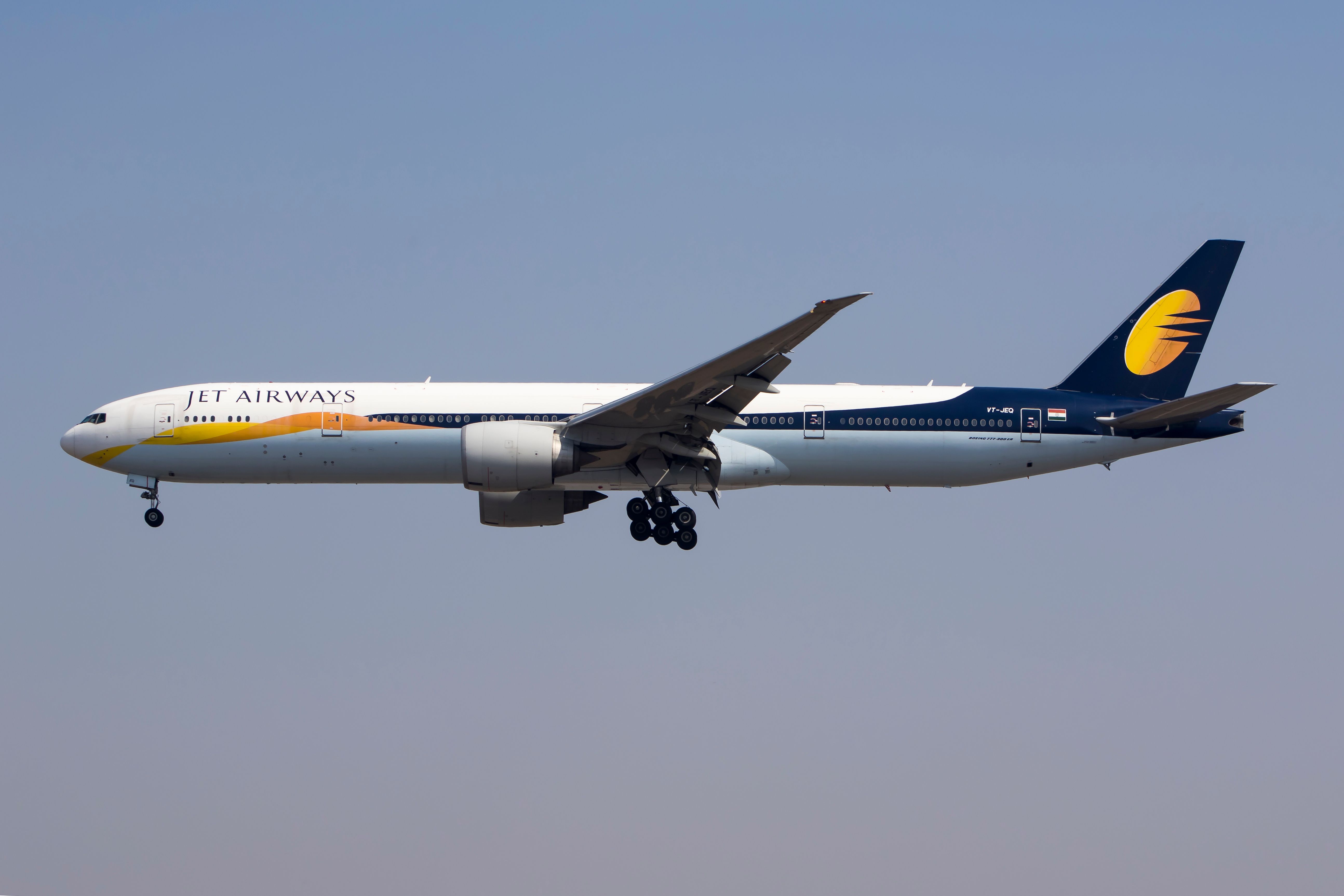 Jet Airways Boeing 777 with landing gear extended
