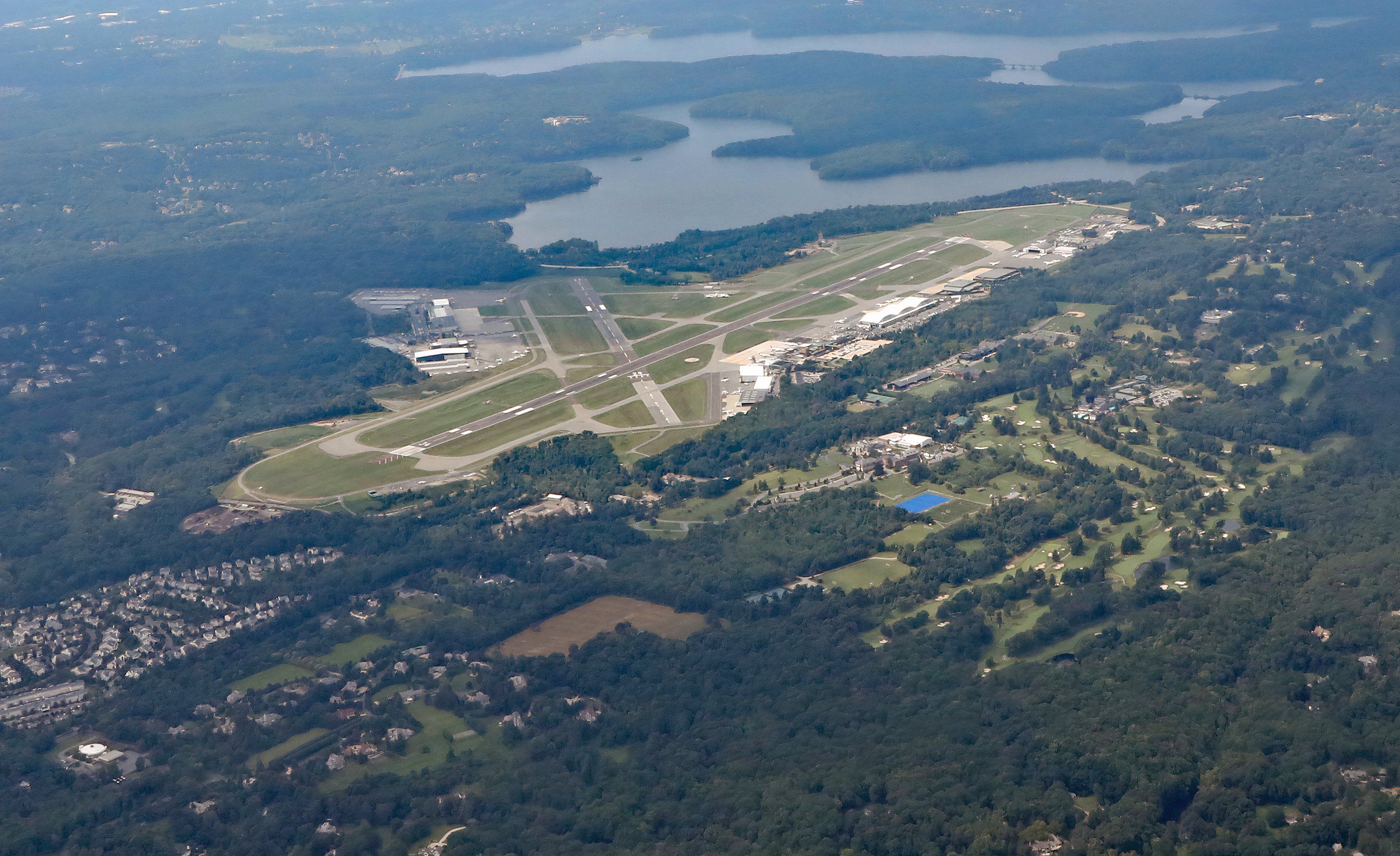 Aerial view of the Westchester County Airport in White Plains, New York.