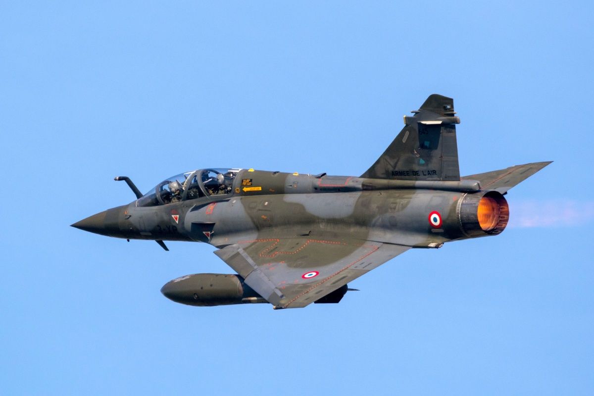 French Air Force Dassault Mirage 2000 fighter jet plane taking off 
