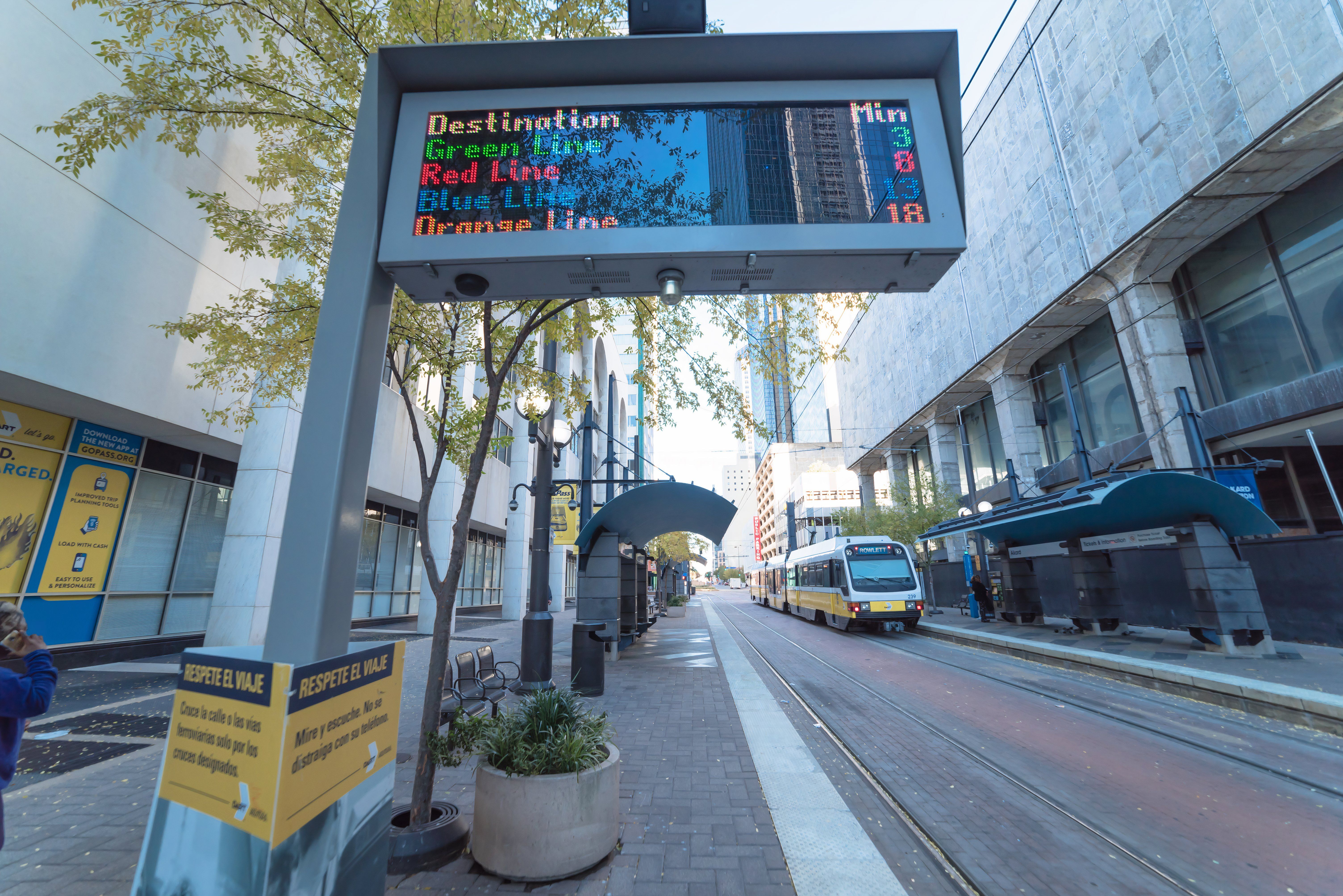 Downtown Dallas train station. Light rail and commuter rail of Dallas Area Rapid Transit (DART)