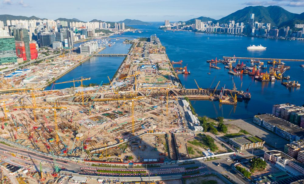 Aerial view of the redevelopment of Kai Tak airport