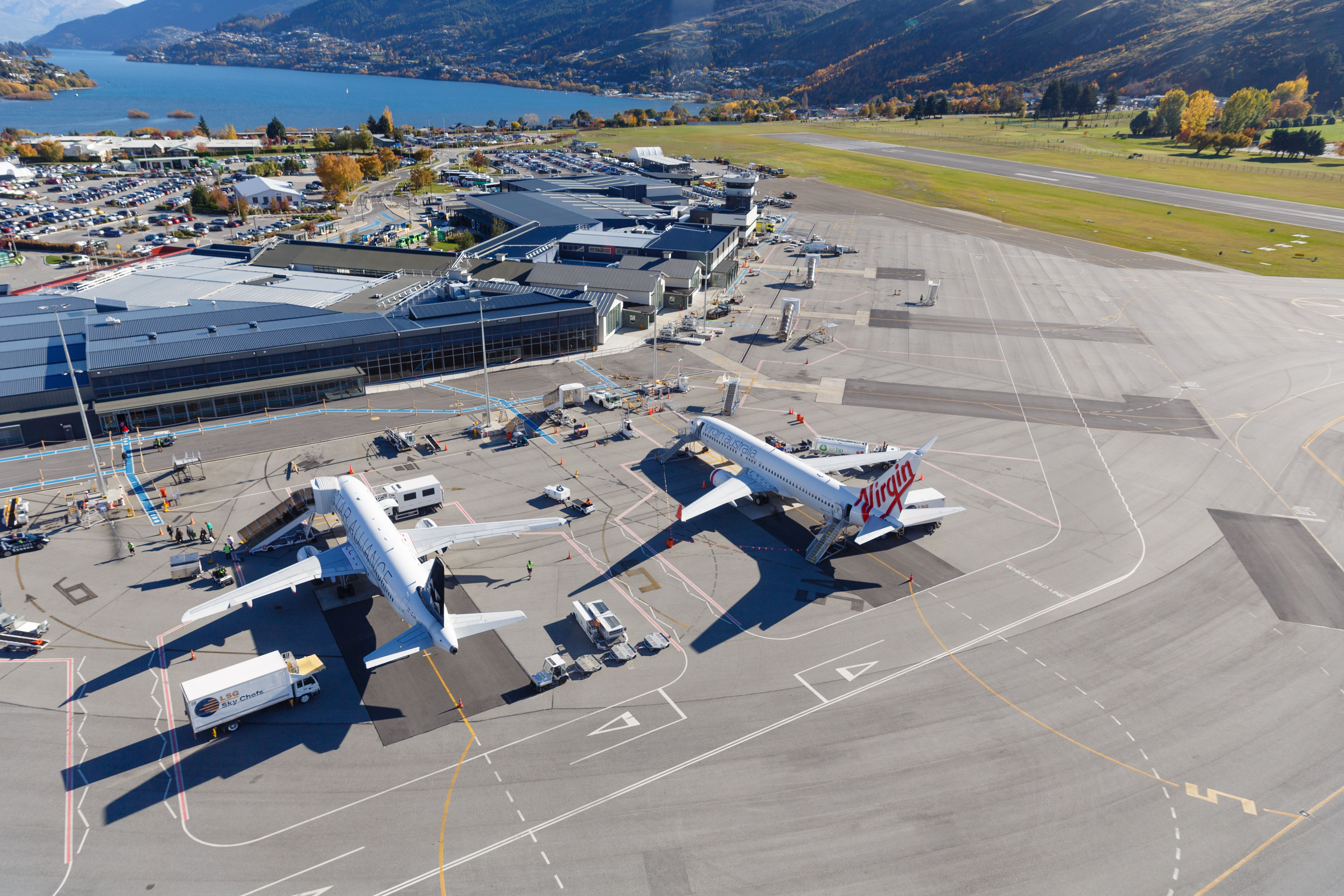 Queenstown, New Zealand - May 4, 2018 : Queenstown Airport is located in Frankton, Otago, New Zealand, and serves the resort town of Queenstown.