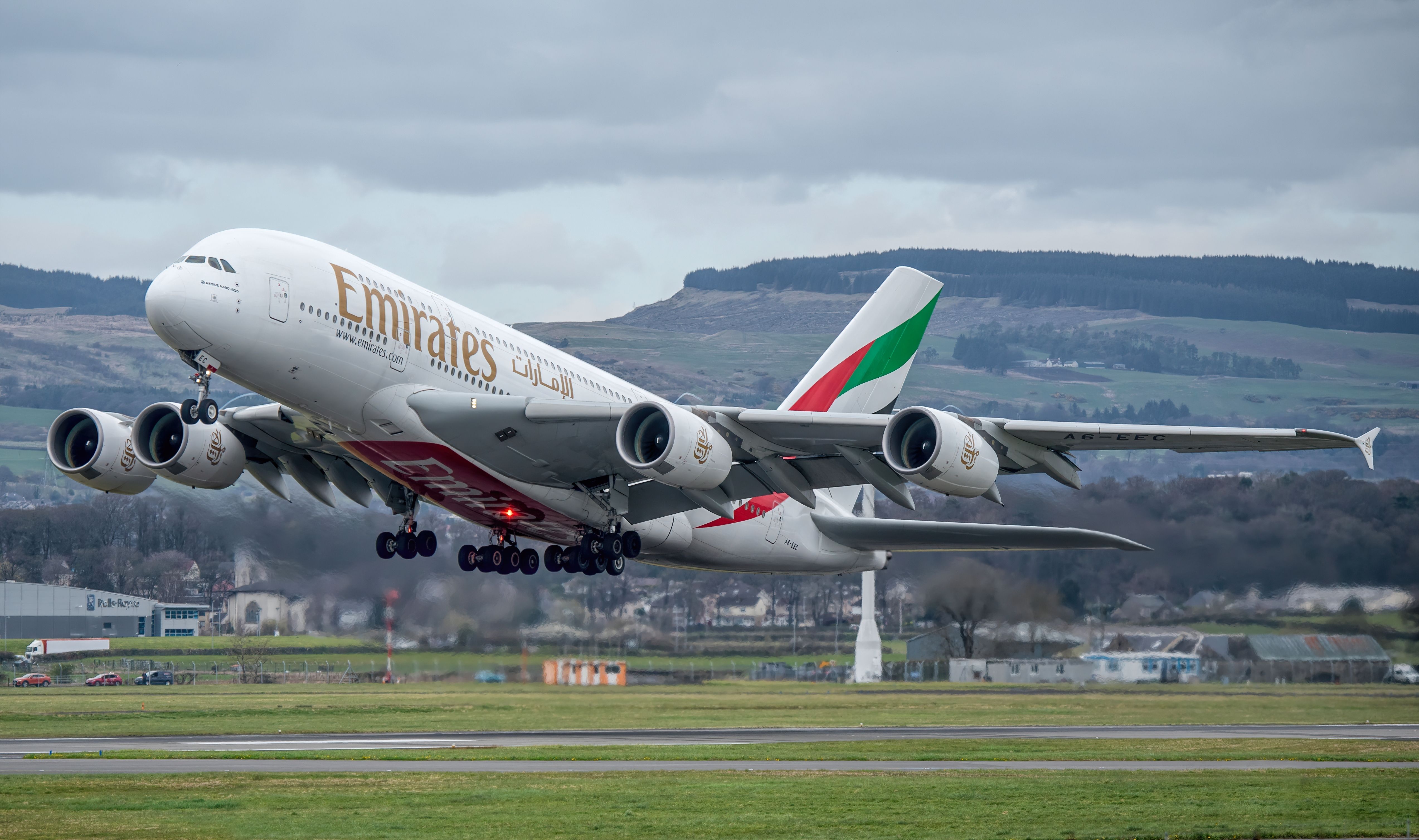 Emirates Airbus A380 Departing From Glasgow