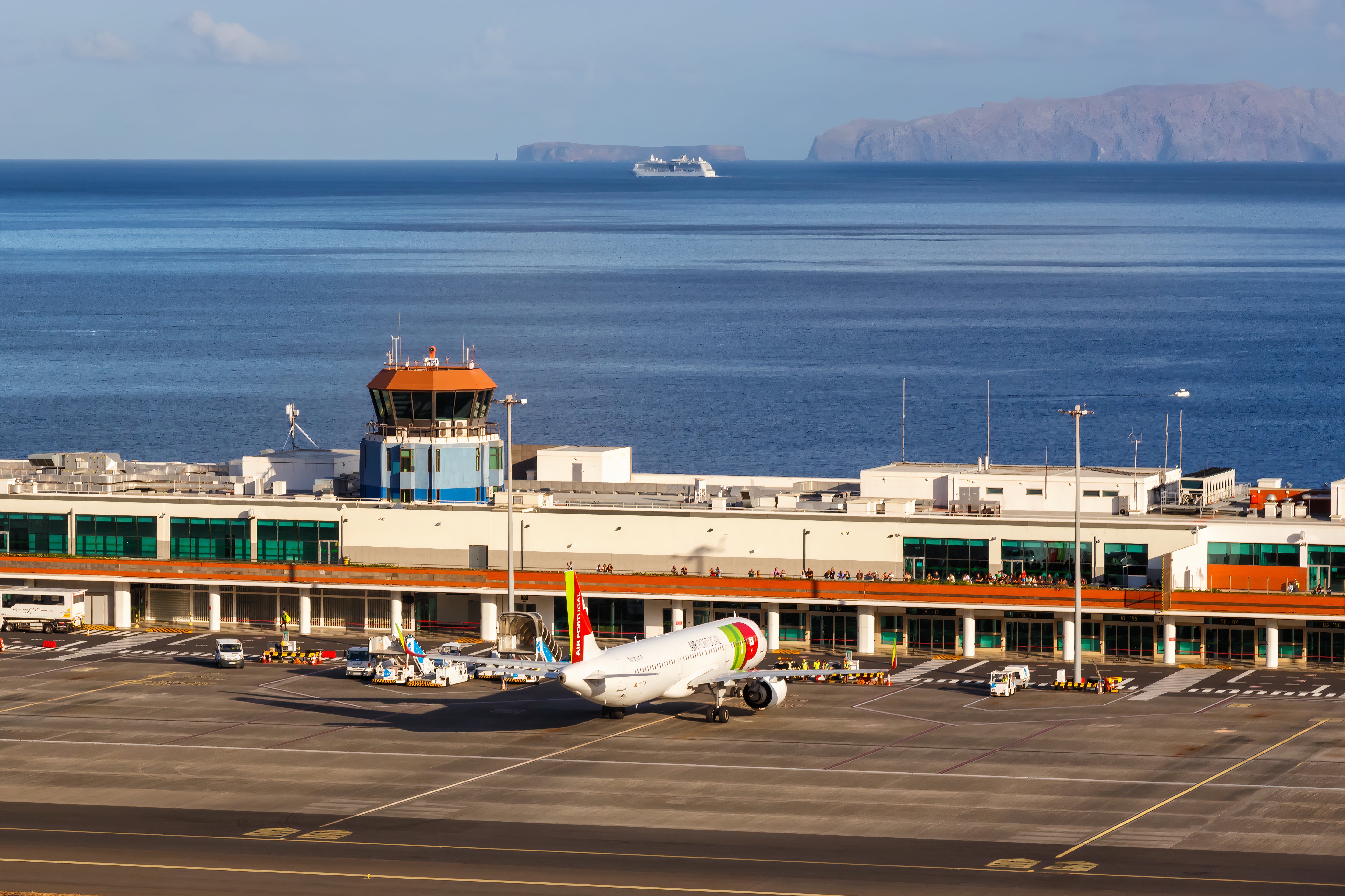 A TAP Air Portugal Airbus airplane at Madeira Airport (FNC) in Portugal.