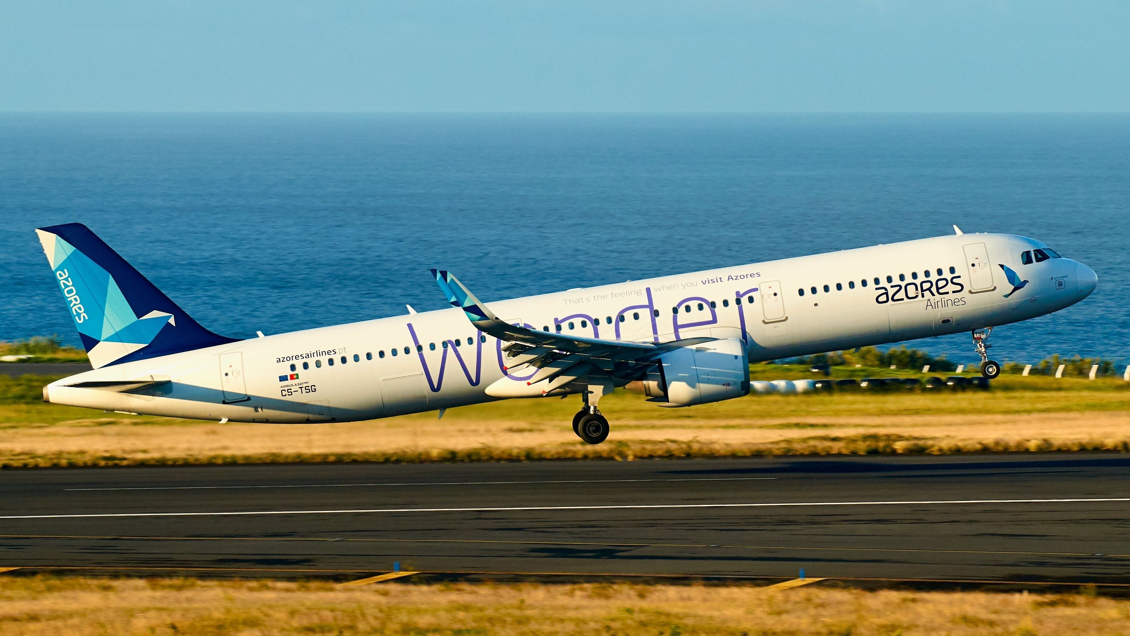 An Azores Airlines Airbus A321neo taking off