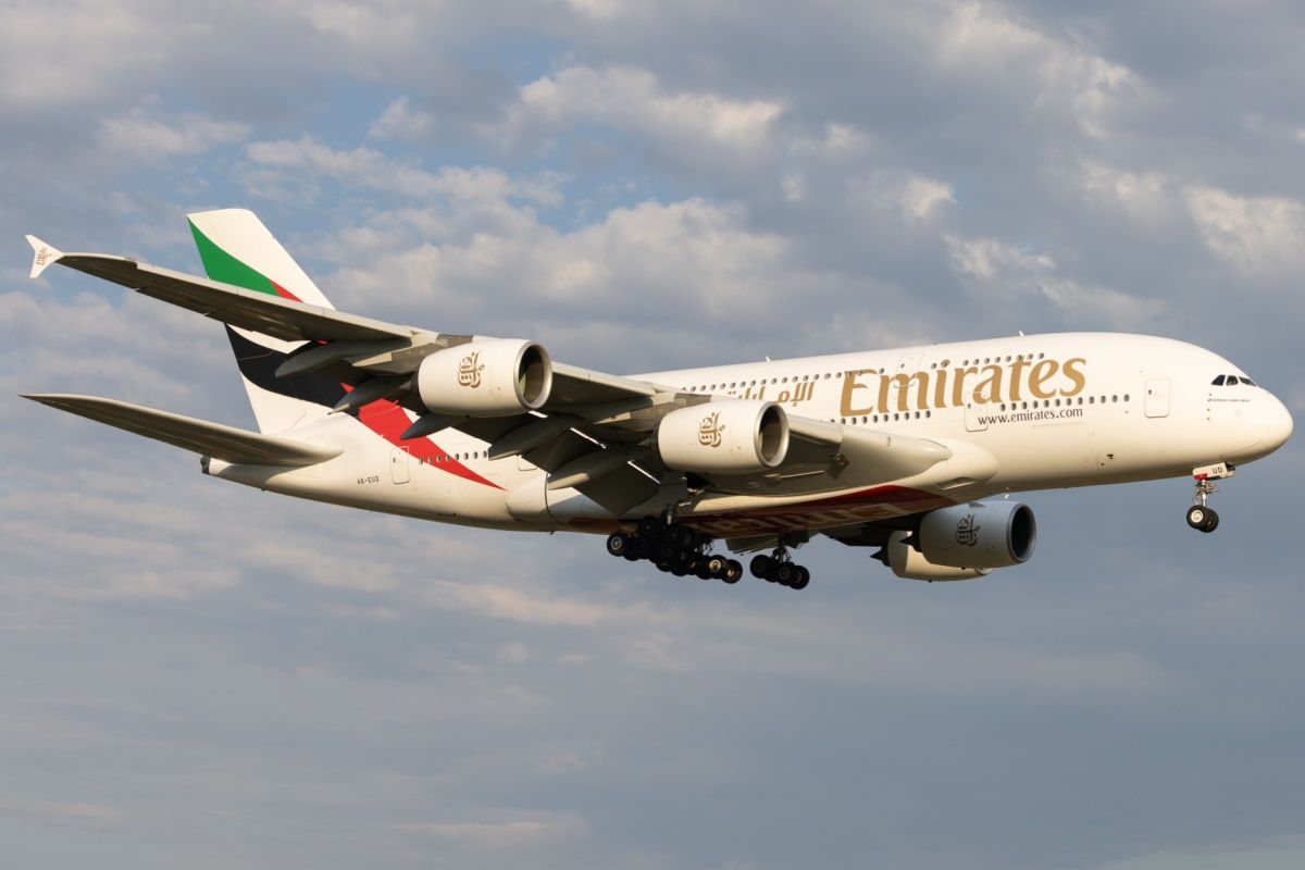 Emirates Airbus A380 coming in to land