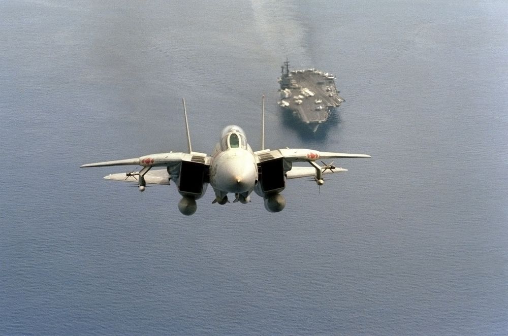 F-14 Tomcat fighter just after take-off from the aircraft carrier