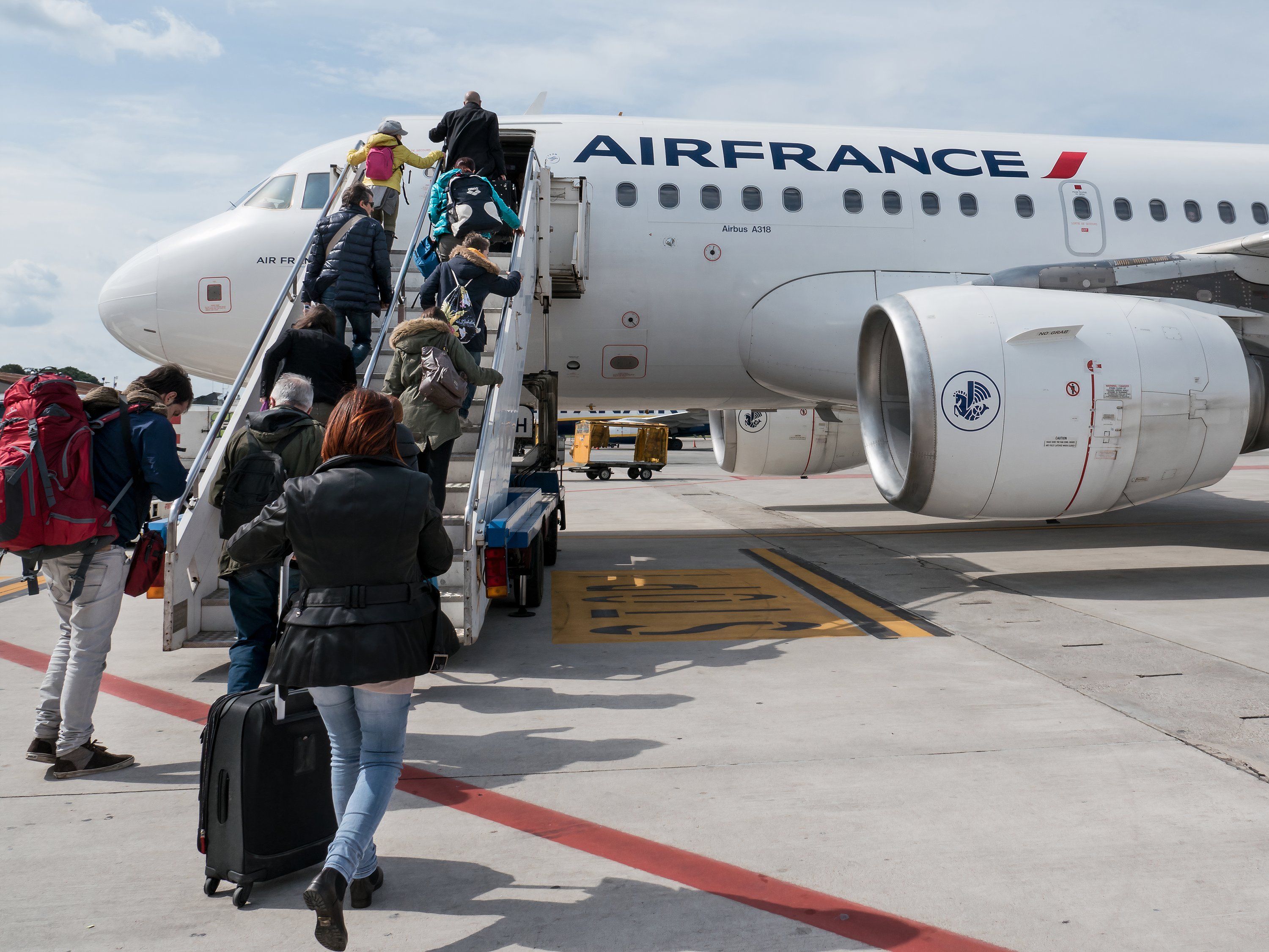 Passengers boarding an Air France Airbus.