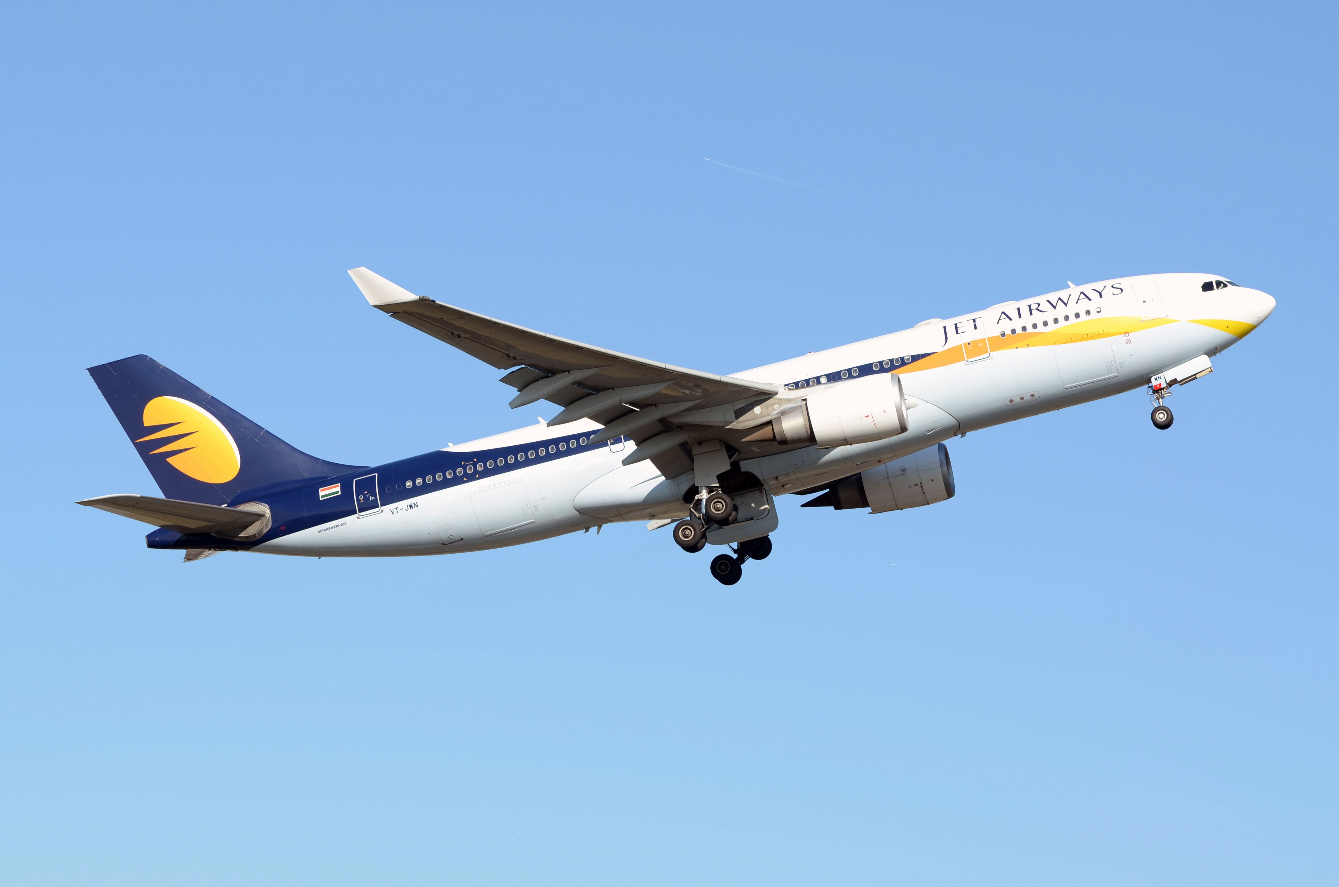 Jet Airways A330 taking off from Brussels