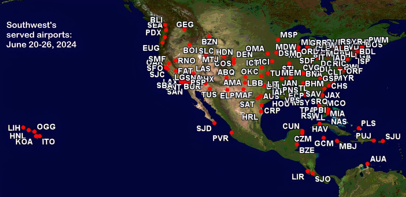 Southwest's served airports