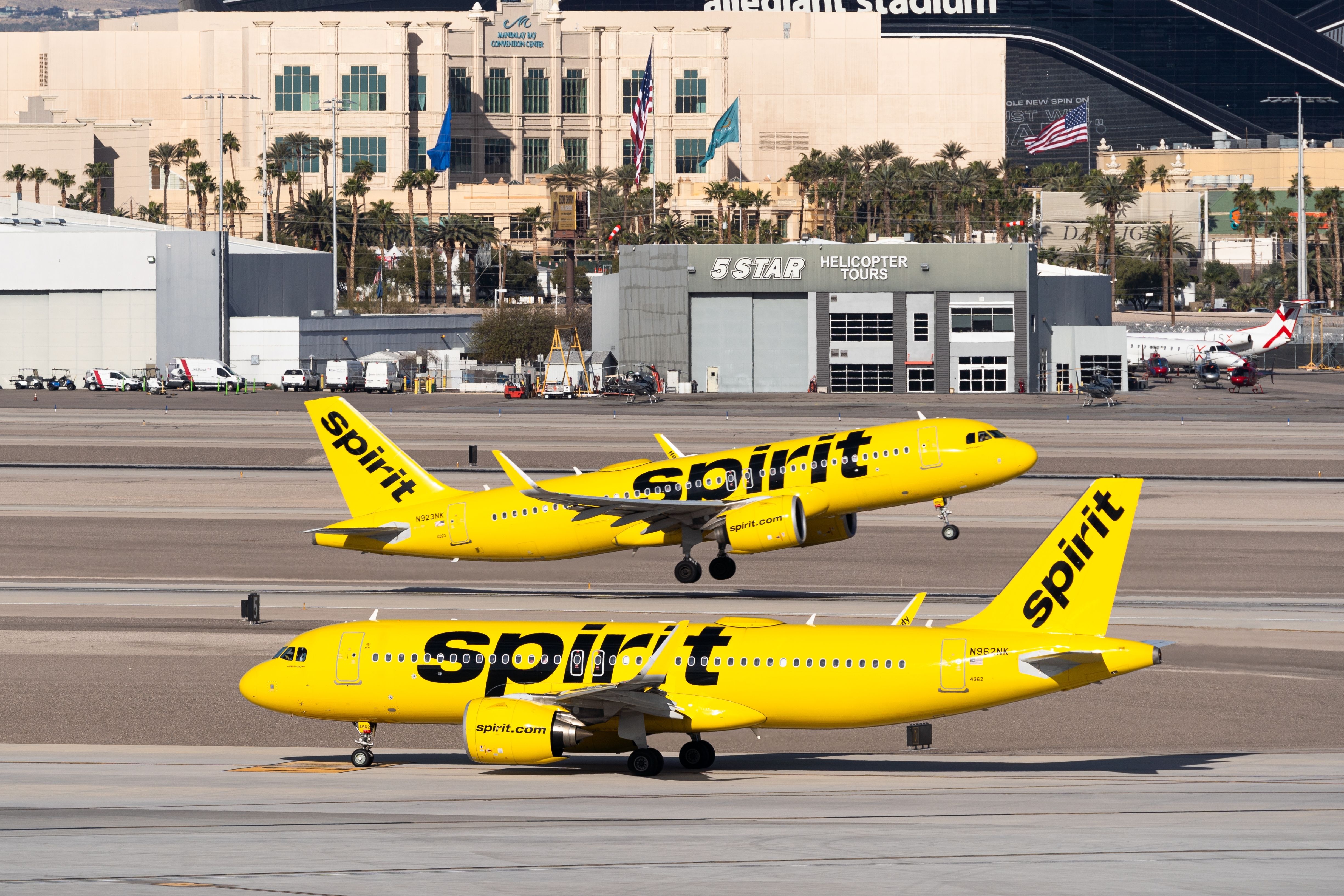 Spirit Airlines aircraft at LAS shutterstock_2439227217