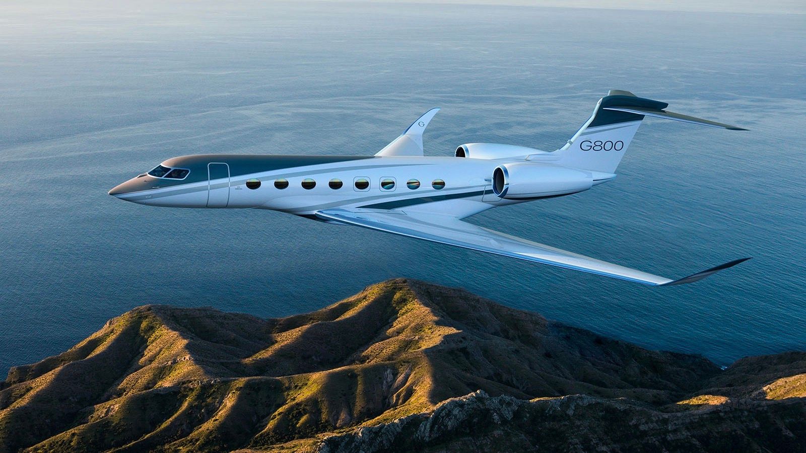 Gulfstream G800 flying over mountains