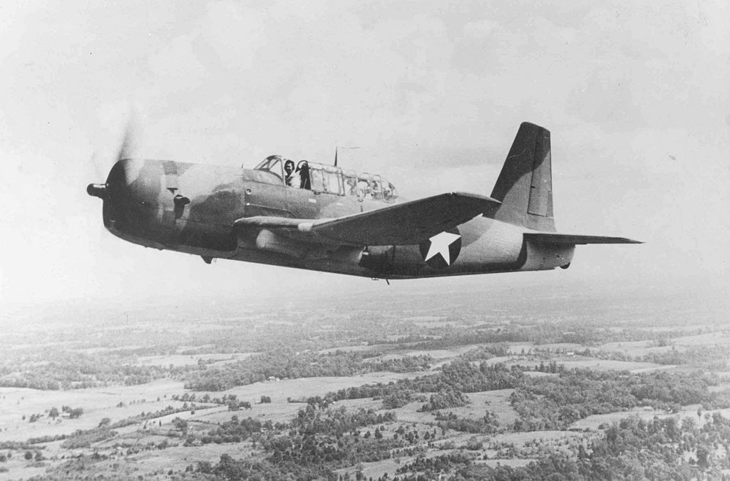 Vultee Vengeance A-35B in flight (target tug conversion with all armament removed)