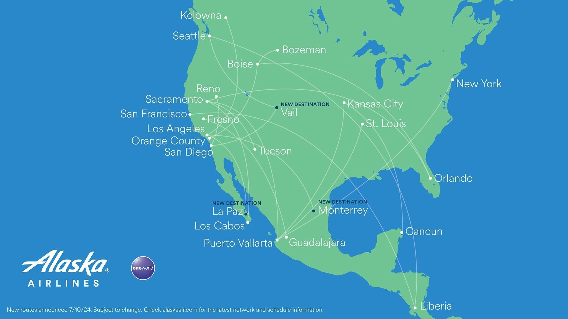 2024 Winter Route Map of new Alaska Airlines flights