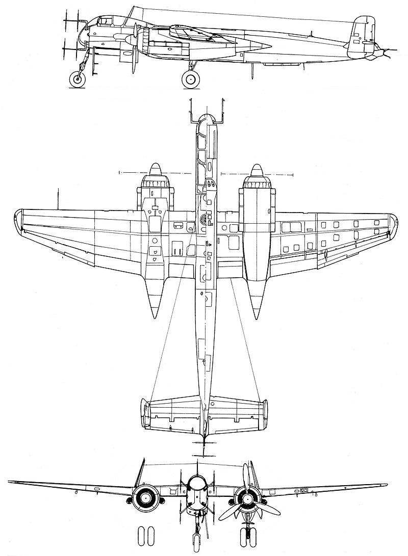 3-view drawing of Heinkel He 219A-7R1 Uhu (Eagle-Owl)