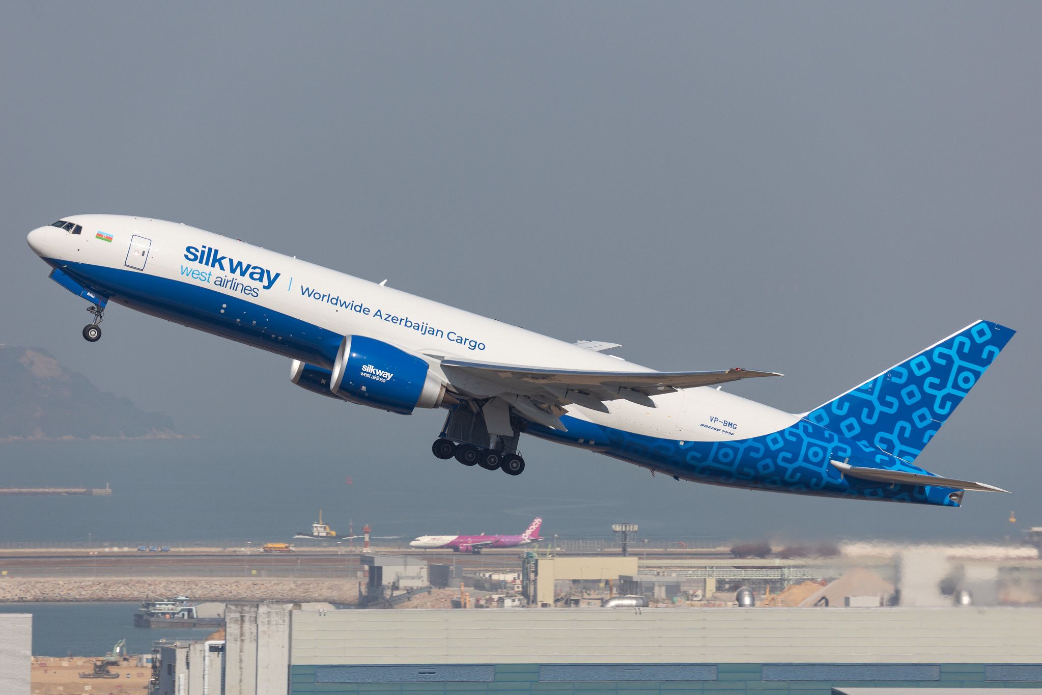 A Silk Way Airlines Boeing 777 freighter taking off