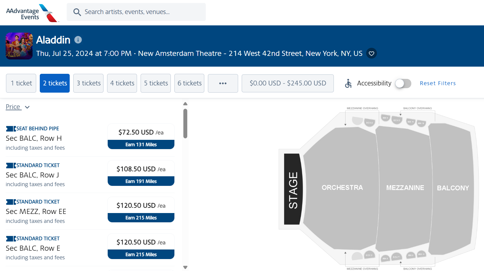 AAdvantage Events Aladdin Broadway