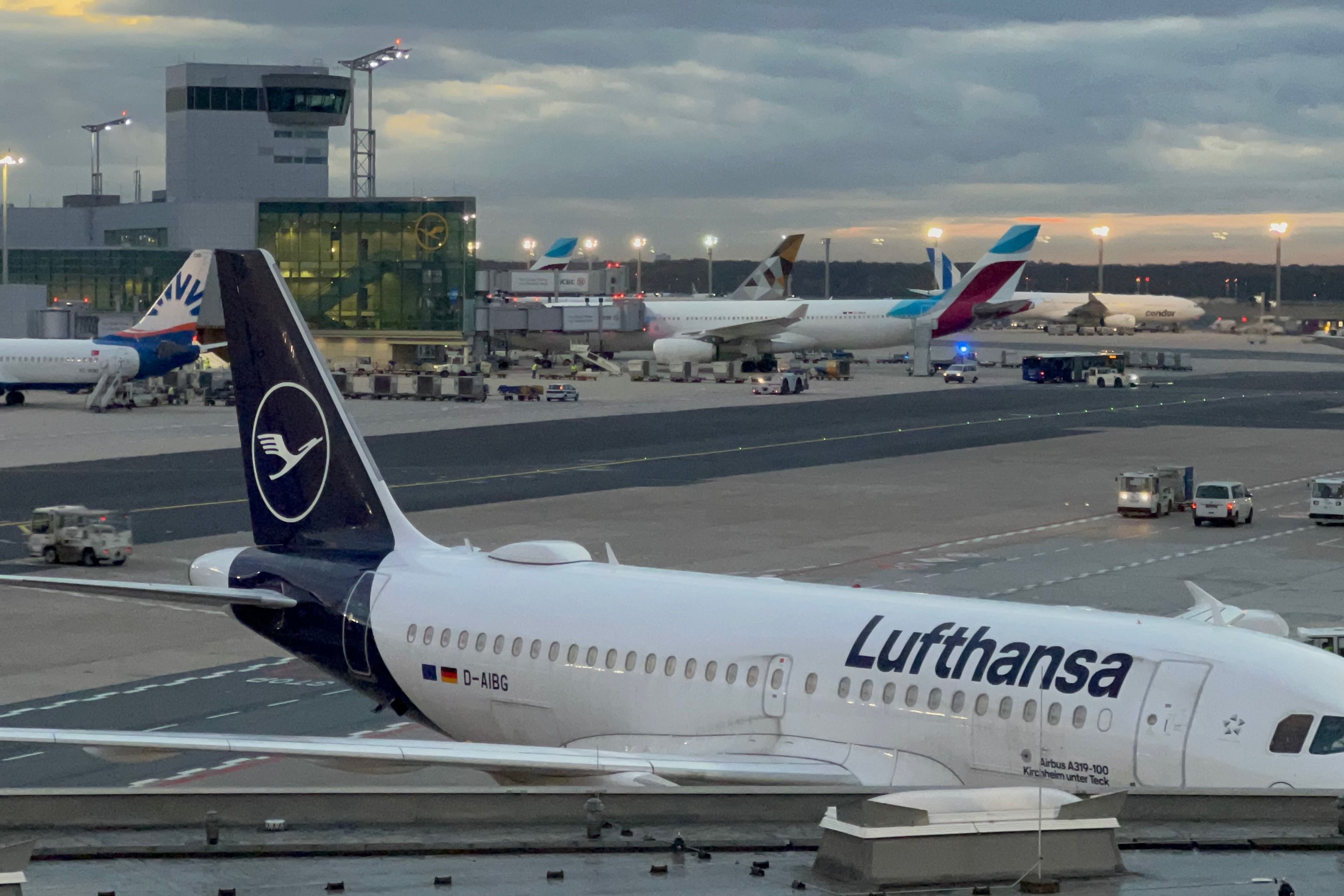 Aircraft parked at the gates at FRA shutterstock_2220066219