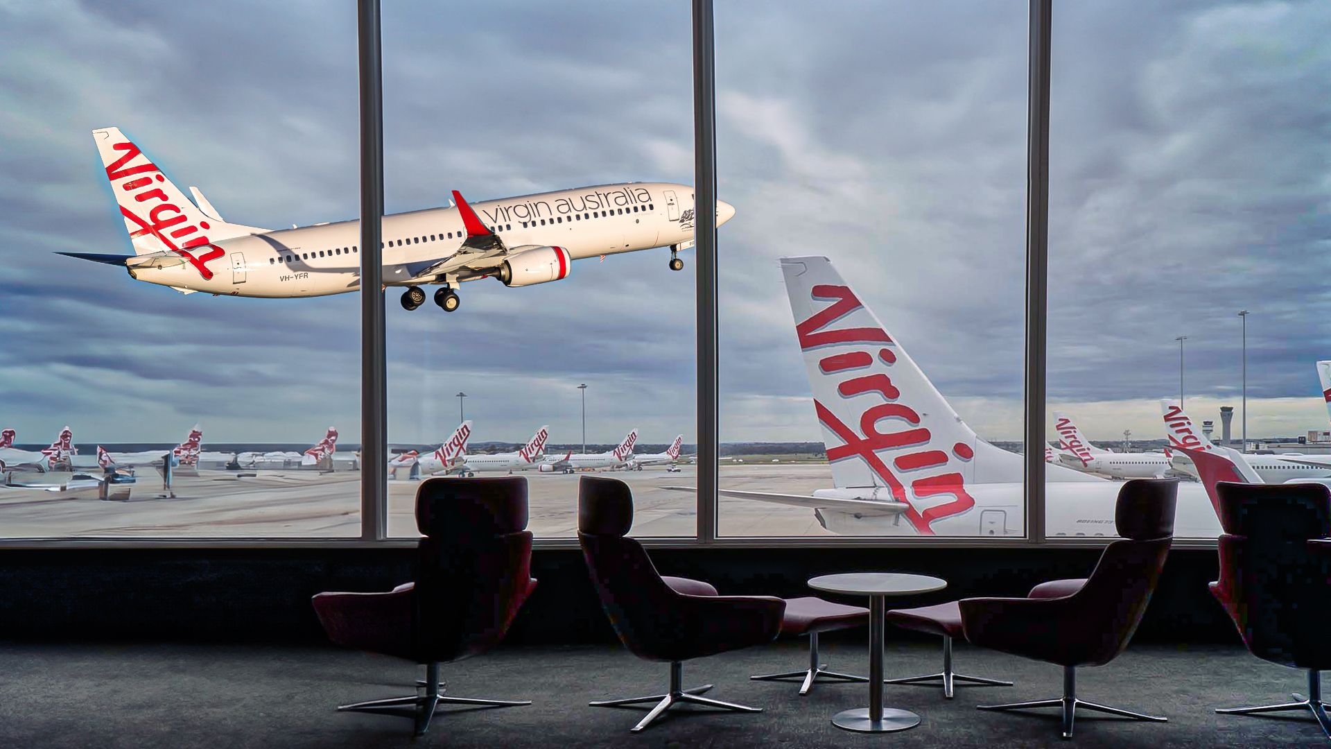 Virgin Australia Lounge view of Boeing 737s