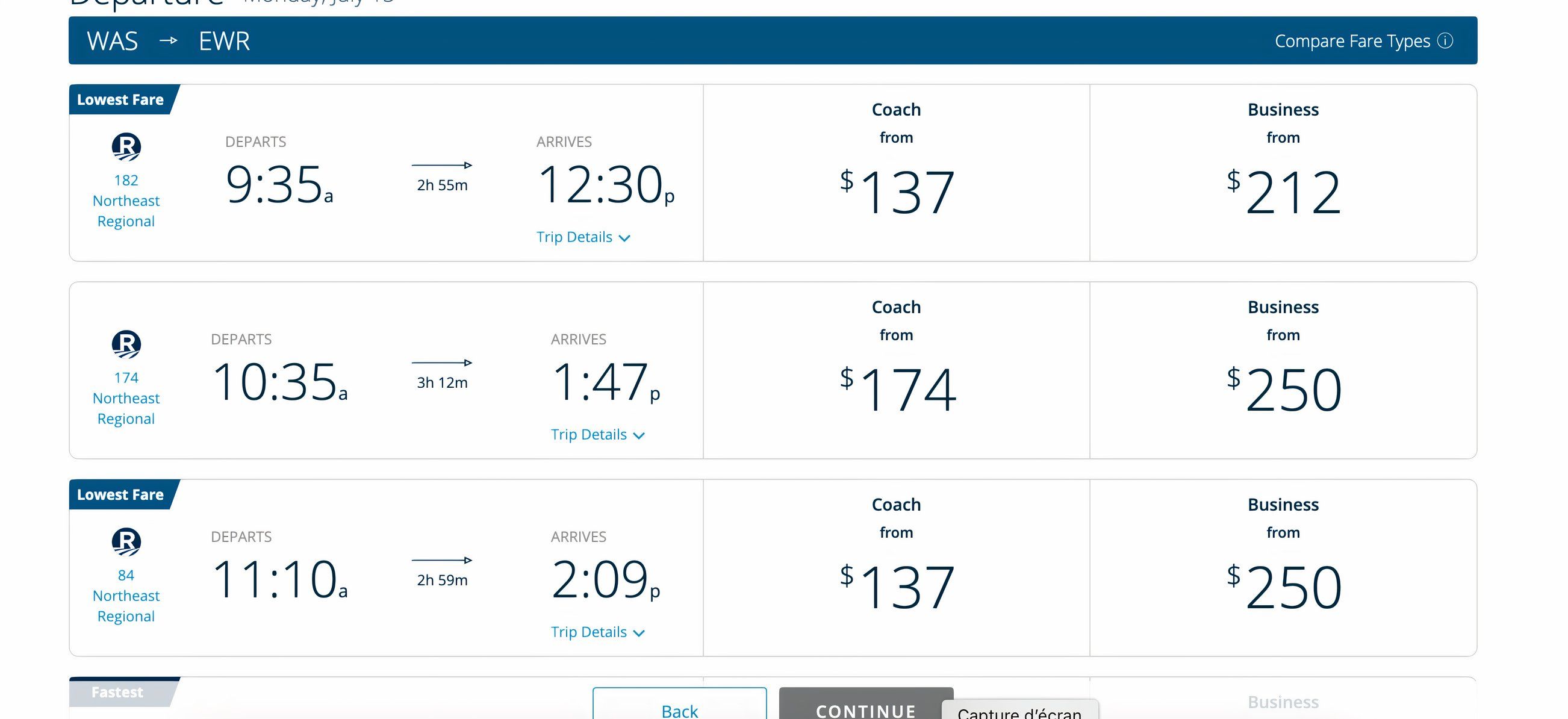 Amtrak ticket prices EWR