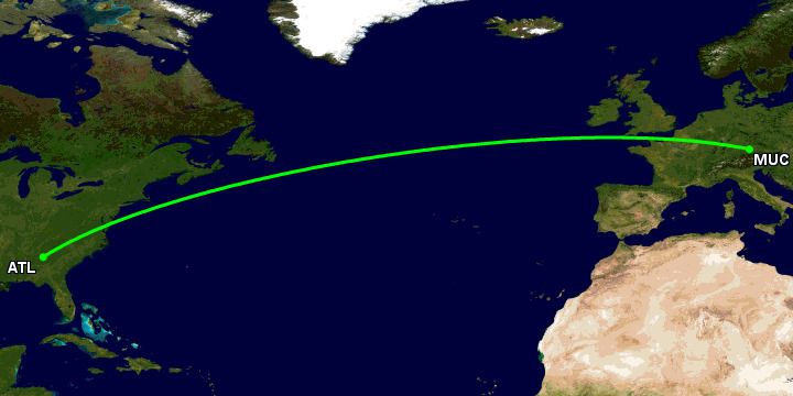 A flight path between ATL and MUC