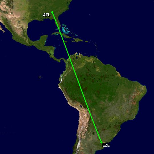 A flight path between ATL and EZE