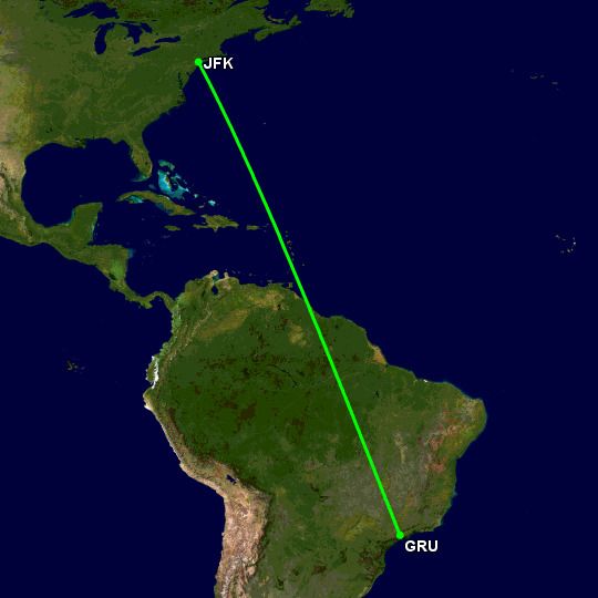 A flight path between GRU and JFK