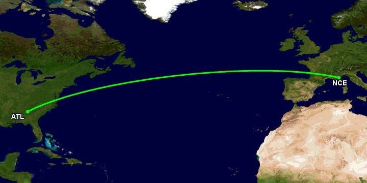 A flight path between ATL and NCE