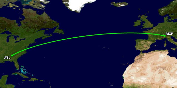 A flight path between ATL and MXP