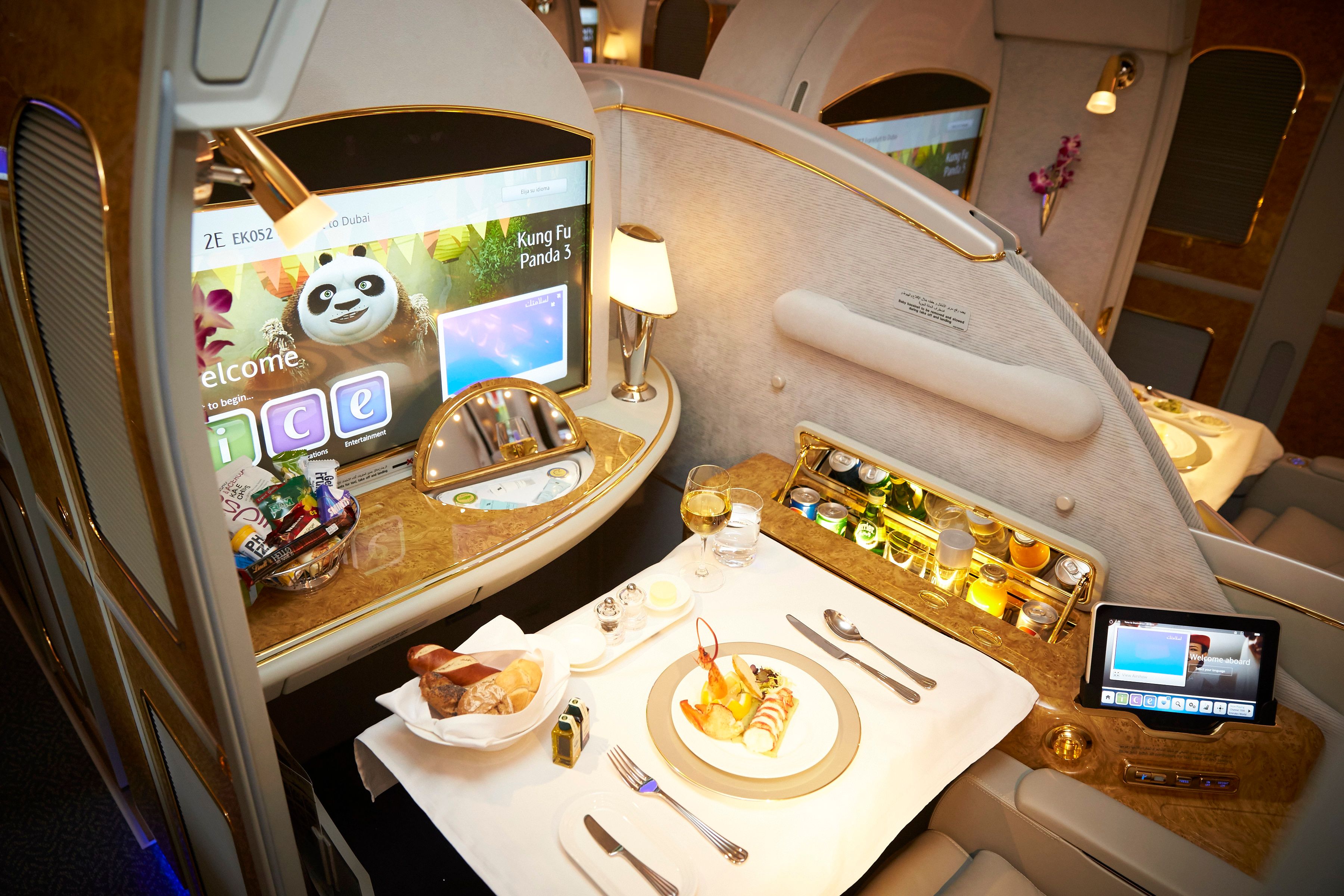 Emirates First Class dining 