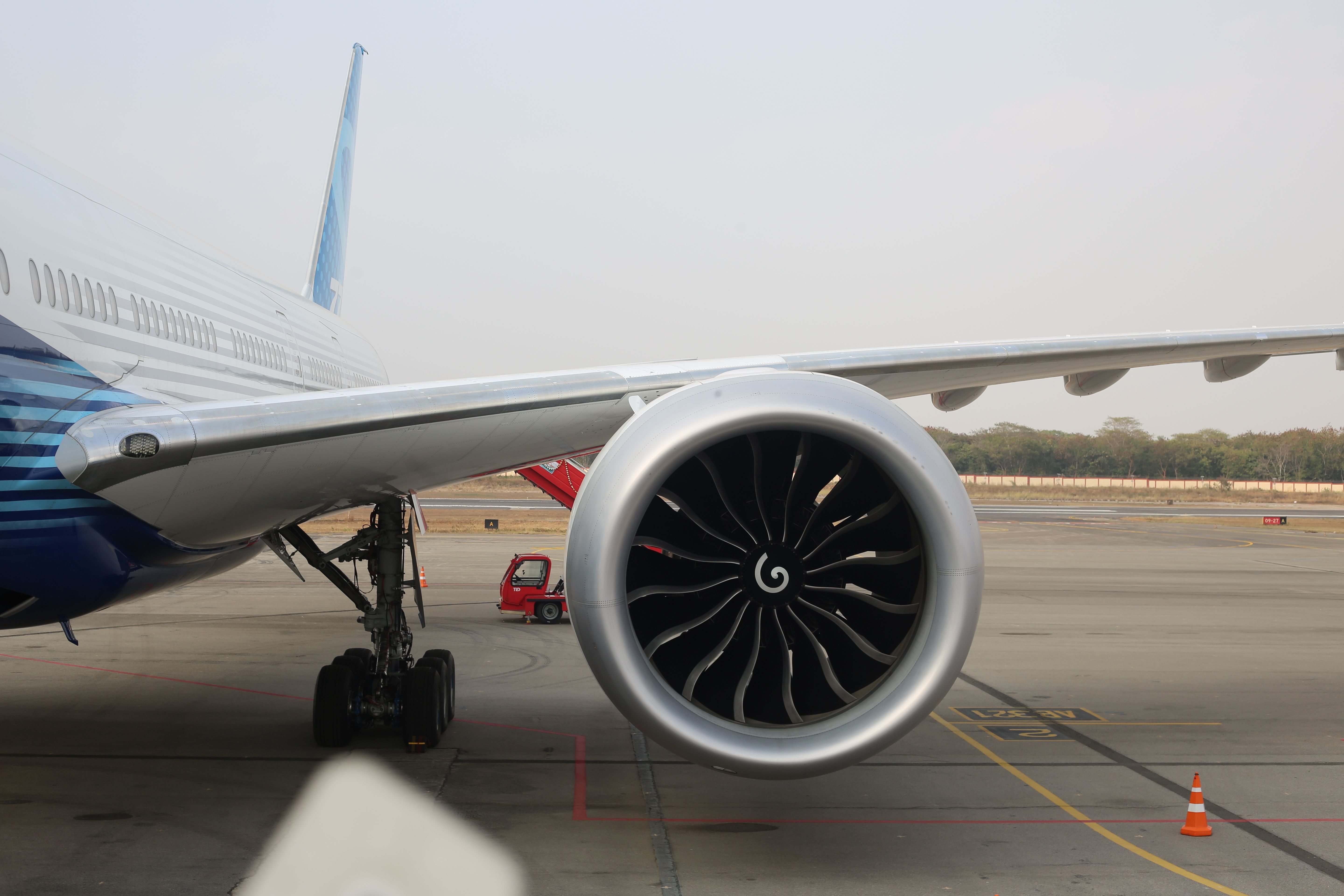 GE Aerospace GE9X engine on a Boeing 777X at Wings India shutterstock_2414760063