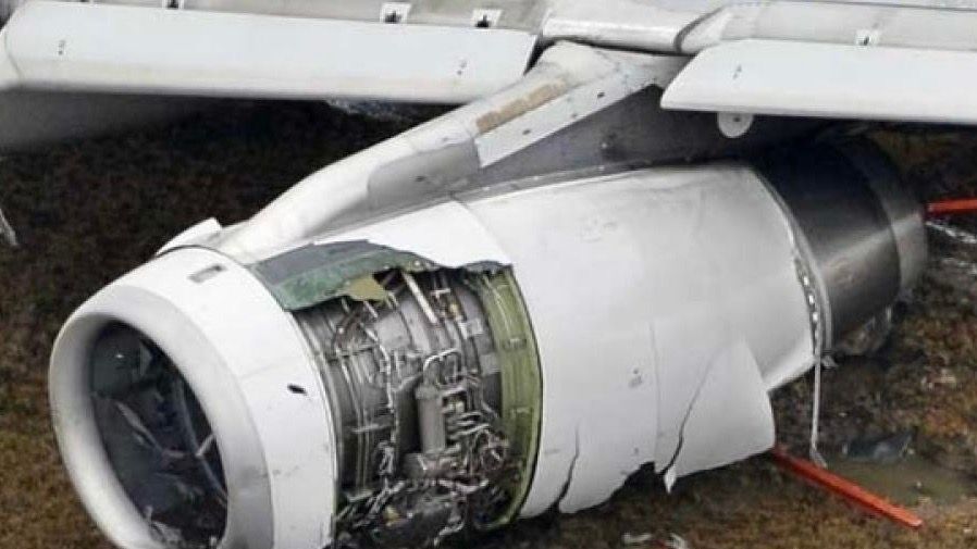 damage to engine and landing gear collision with localizer