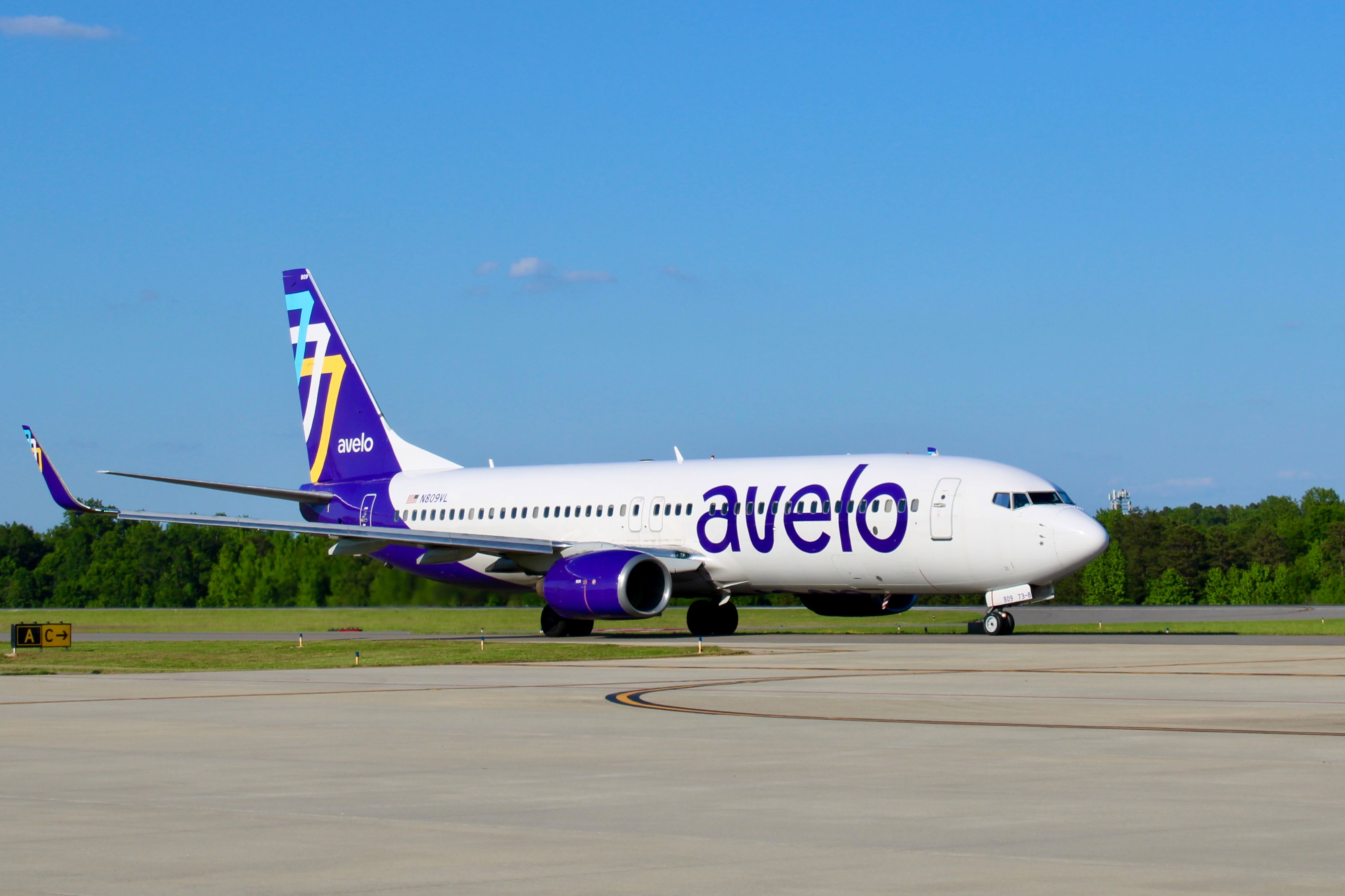 An Avelo Airlines plane on the runway