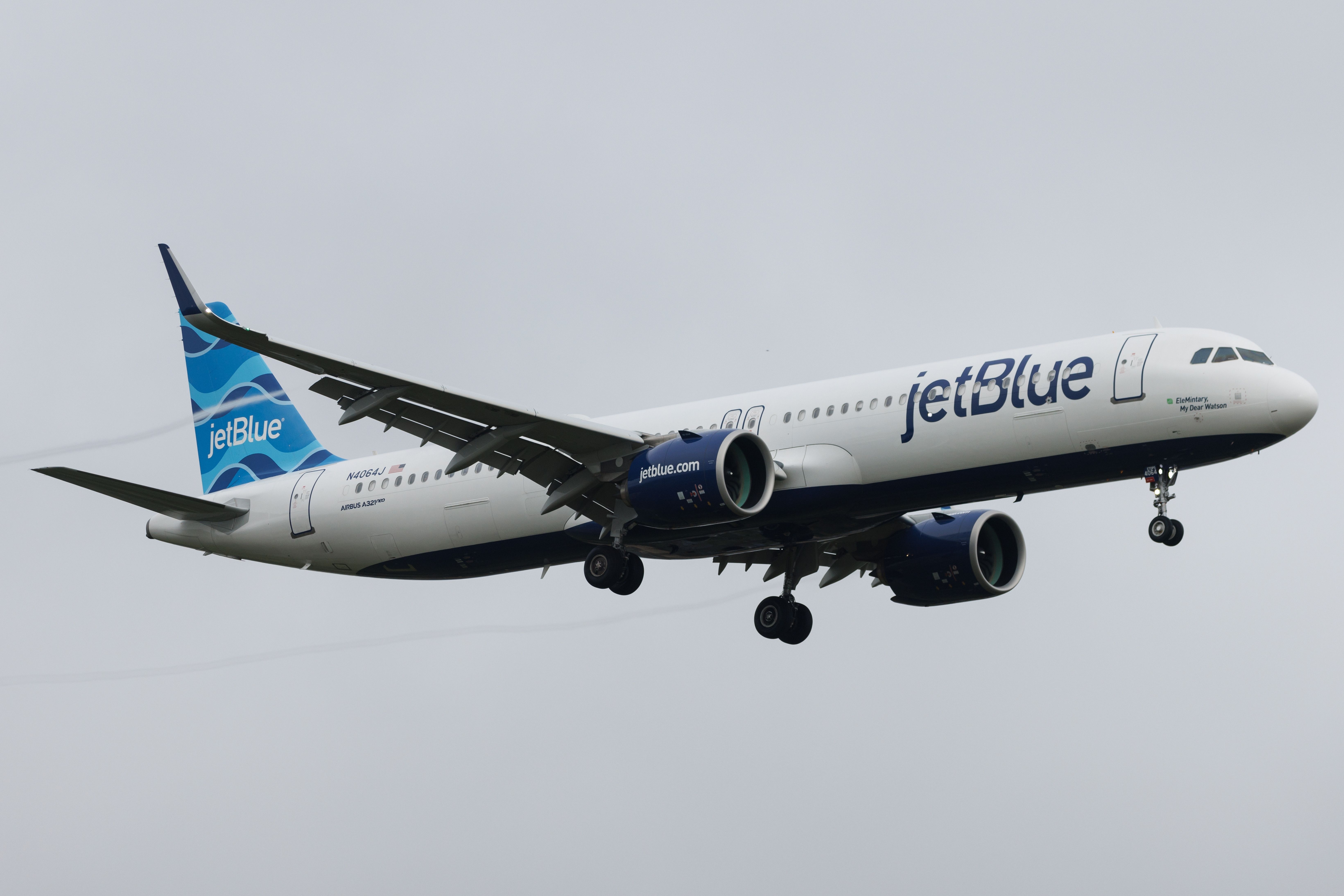 JetBlue Airbus A321LR landing at London Heathrow Airport LHR shutterstock_2400013767