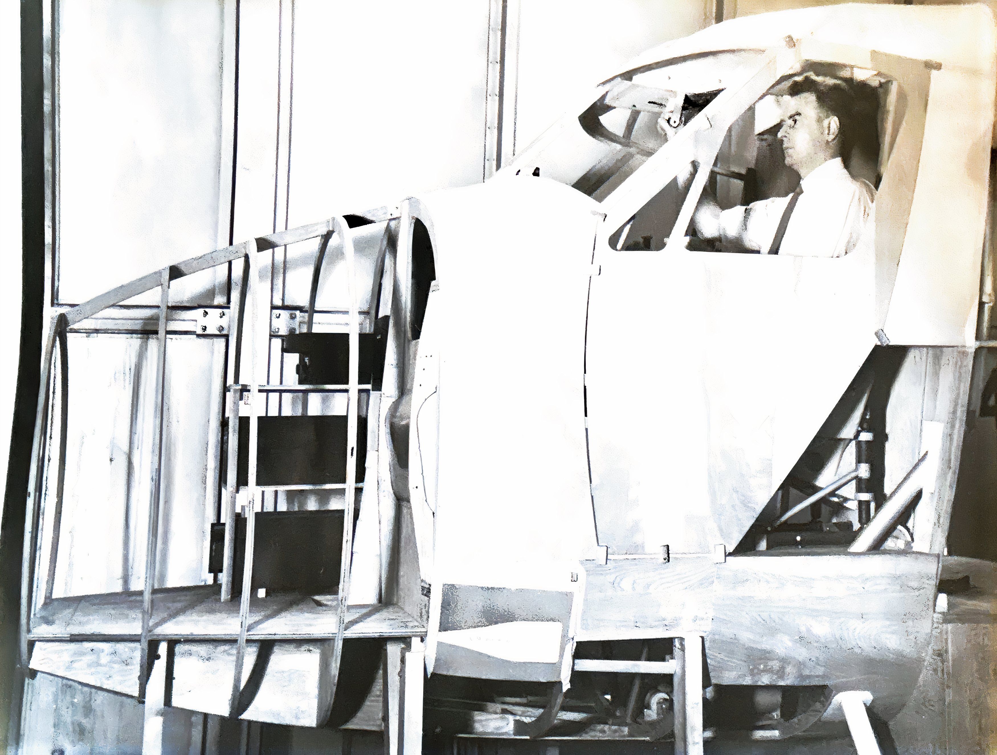 Ken Bullock in the cockpit of the Twin Otter mock up