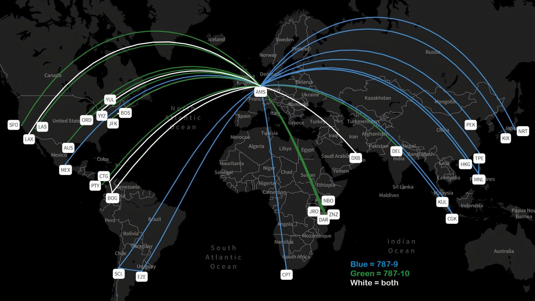 KLM 787's July-September network