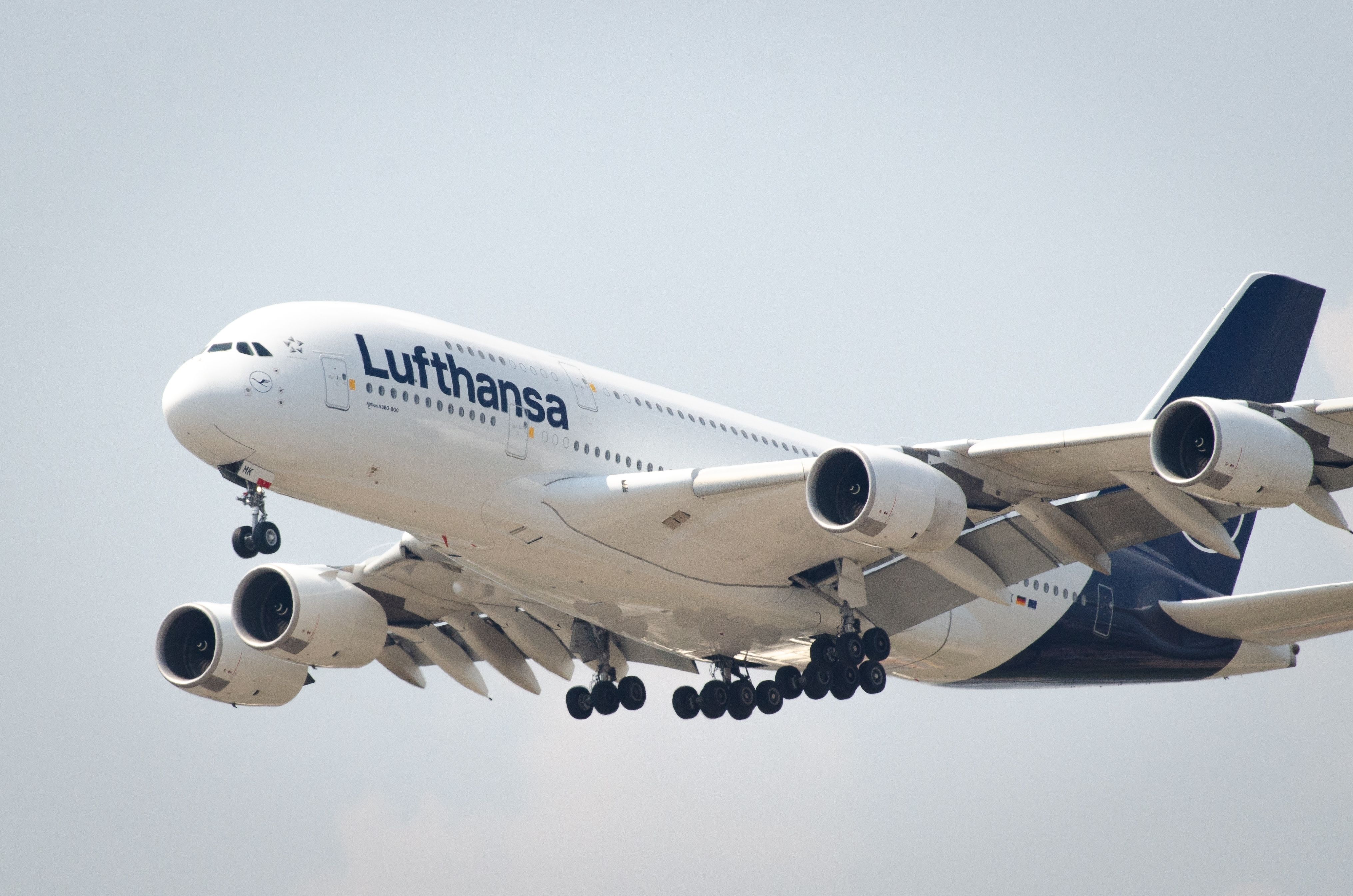 Lufthansa Airbus A380 D-AIMK landing at BKK shutterstock_2433149763